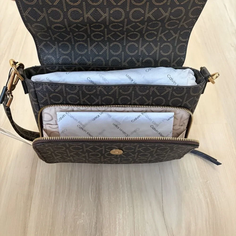 Calvin Klein Ashley Purse Handbag Satchel Pink and Brown NWT Monogram